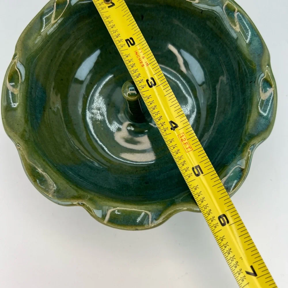 Artist Studio Pottery Bowl Apple Baker Dish Artist Signed Scallop Edge Green